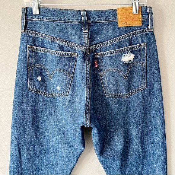 Levi’s Women’s 501 Skinny Sansome Winter Dark Wash Destruct Jeans Size 27 - Picture 11 of 16